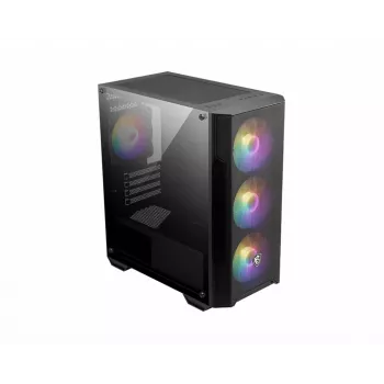 PC korpuss MSI MAG FORGE M100A Micro Tower Melns ar rūdītu stiklu, 3x120mm priekšējie ventilatori, RGB, microATX/Mini‑ITX