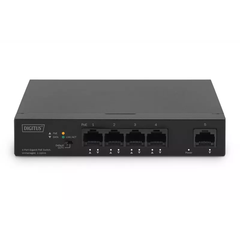 DIGITUS PoE-slēdzis 4+1 porti Ethernet Nevadāms 4 porti PoE,