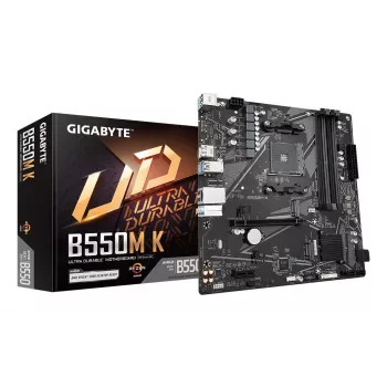 GIGABYTE B550M K mātesplate - AMD Ryzen 5000 procesori, līdz 4733MHz DDR4, 1xPCIe 4.0 + 1xPCIe 3.0 M.2, 1GbE LAN, USB 3.2 Gen 1