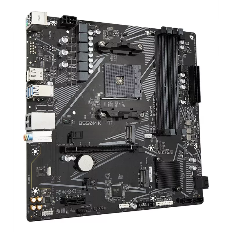 GIGABYTE B550M K mātesplate - AMD Ryzen 5000 procesori, līdz 4733MHz DDR4, 1xPCIe 4.0 + 1xPCIe 3.0 M.2, 1GbE LAN, USB 3.2 Gen 1