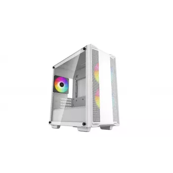 PC korpuss DeepCool CC360 WH ARGB Mini Tower White — Micro‑ATX/Mini‑ITX, rūdīts stikls, 2x 3.5 collu + 3x 2.5 collu, 2x priekšējie 120 mm ventilatori