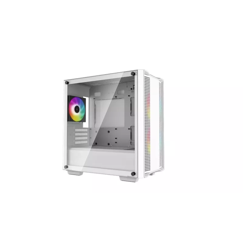 PC korpuss DeepCool CC360 WH ARGB Mini Tower White — Micro‑ATX/Mini‑ITX, rūdīts stikls, 2x 3.5 collu + 3x 2.5 collu, 2x priekšējie 120 mm ventilatori
