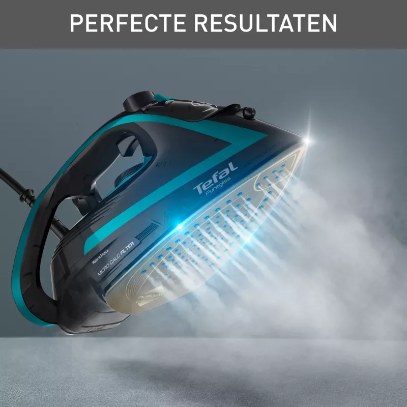 Tefal Puregliss FV8066 gludeklis ar sausu un tvaika gludināšanu, Durilium AirGlide Autoclean zole, 3000 W, melns, zils