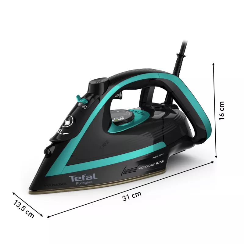 Tefal Puregliss FV8066 gludeklis ar sausu un tvaika gludināšanu, Durilium AirGlide Autoclean zole, 3000 W, melns, zils
