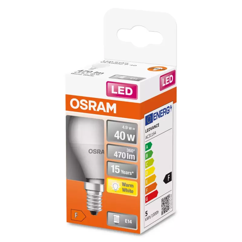 Osram STAR LED spuldze 5W E14 Silta balta 2700K 470lm 15000h