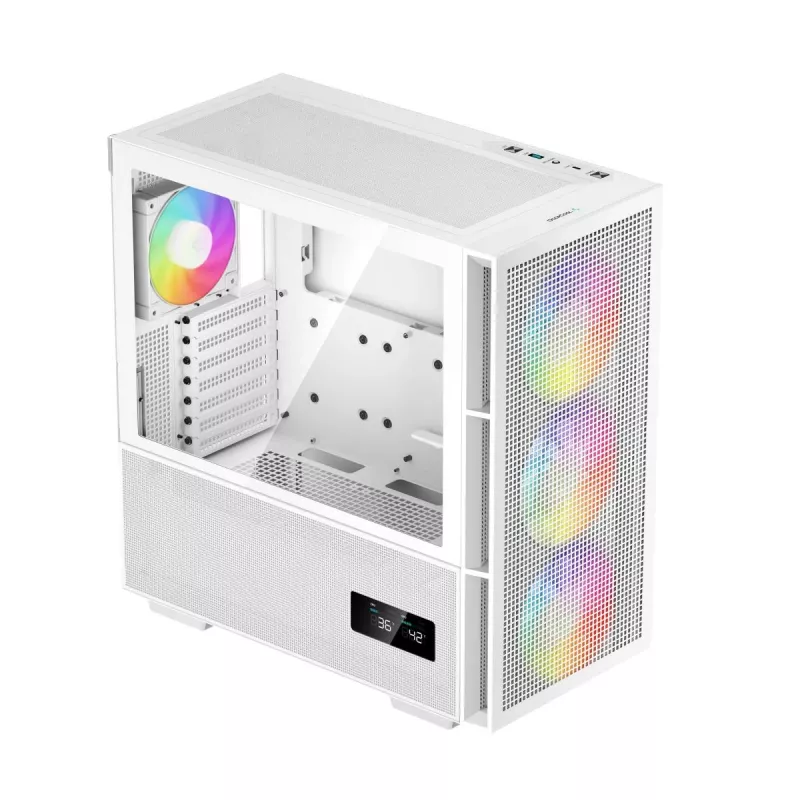 PC korpuss DeepCool CH560 DIGITAL WH Midi Tower — balts, EATX/ATX, rūdīts stikls, RGB ventilatori, USB-C