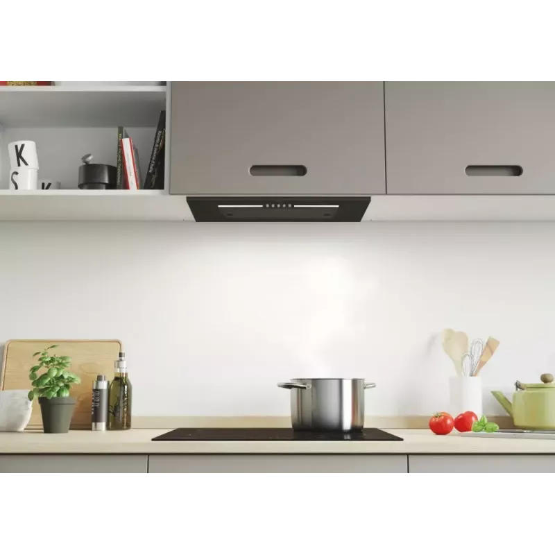 Iebūvējams tvaika nosūcējs CANDY CPY5MBG, 520 mm, 298 m³/h, melns stikls, kanālu/recirkulācijas režīms