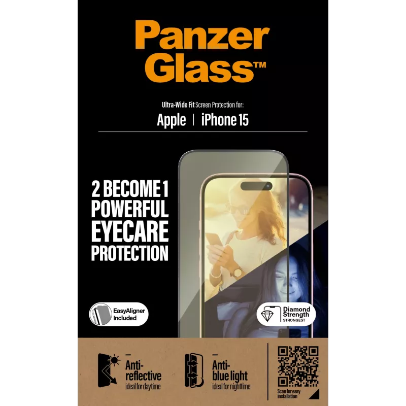 PanzerGlass ® EyeCARE™ Ekrāna aizsargs iPhone 15 | Ultra-Wide Fit ar EasyAligner