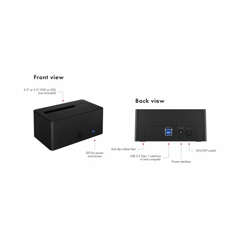 ICY BOX IB-1121-U3 USB 3.2 Gen 1 (3.1 Gen 1) Type-A Melns