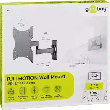 Goobay TV sienas stiprinājums Basic FULLMOTION (S) 15 kg 23-42 collas