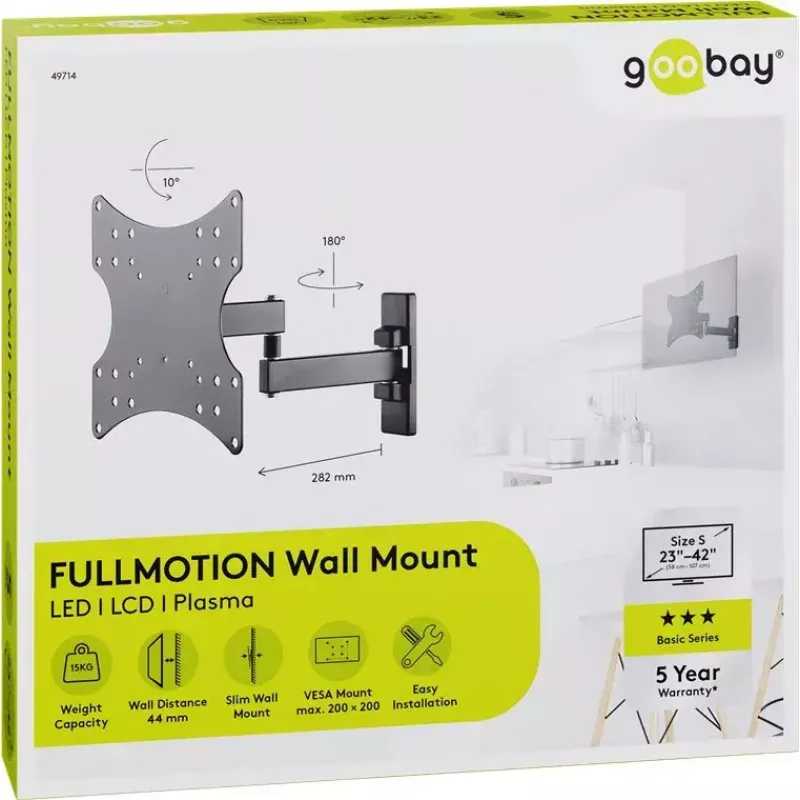 Goobay TV sienas stiprinājums Basic FULLMOTION (S) 15 kg 23-42 collas