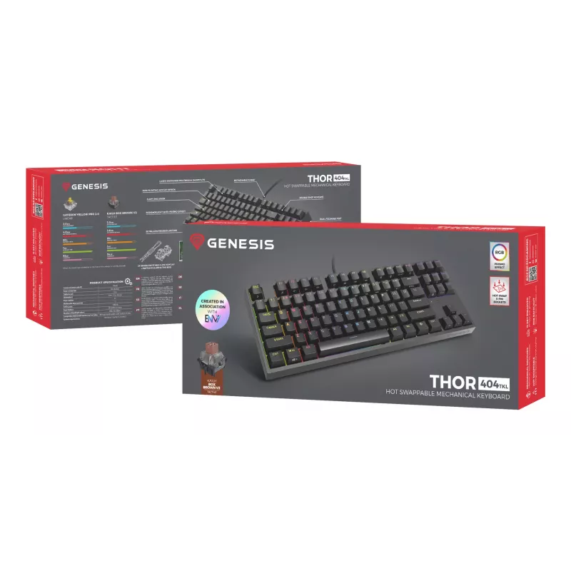 GENESIS Thor 404 TKL tastatūra Spēlēm USB QWERTY ASV angļu valoda Melna