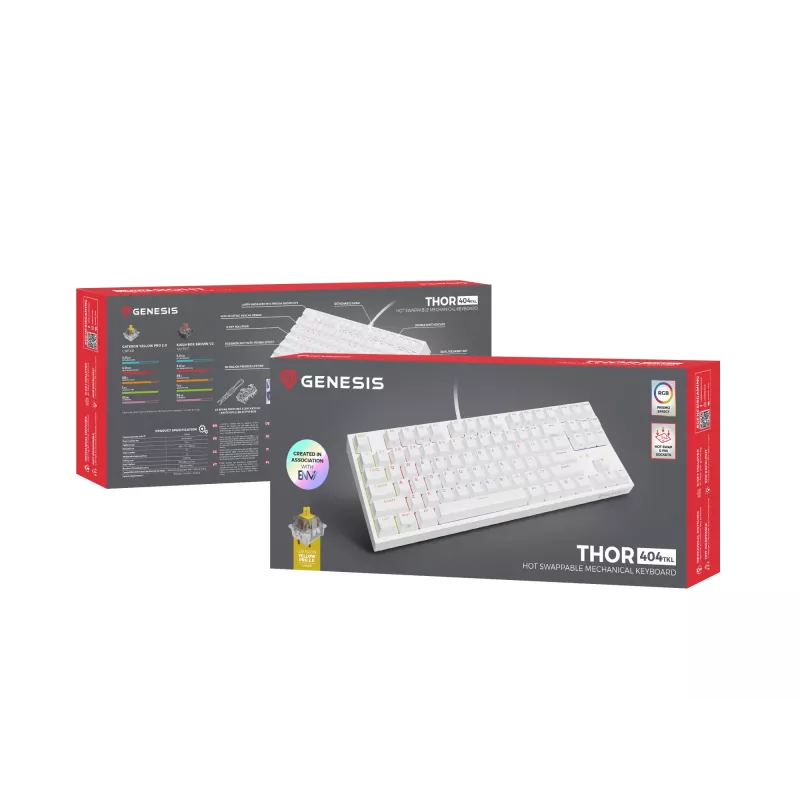 GENESIS Thor 404 TKL tastatūra Gaming USB QWERTY US International White