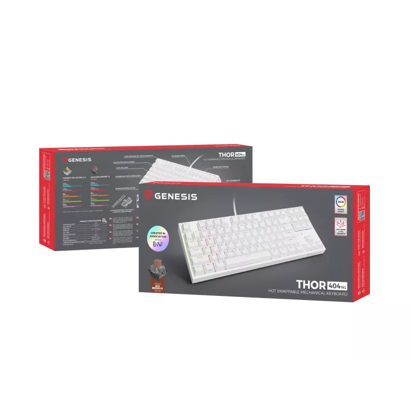 GENESIS Thor 404 TKL tastatūra Gaming USB QWERTY US International White
