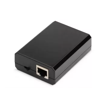 DIGITUS Gigabit PoE+ sadalītājs, 10/100/1000 Mbps, 24 W ieeja: 802.3at PoE, izeja: 5V/2A, 9V/2A, 12V/2A, plastmasas korpuss, melns
