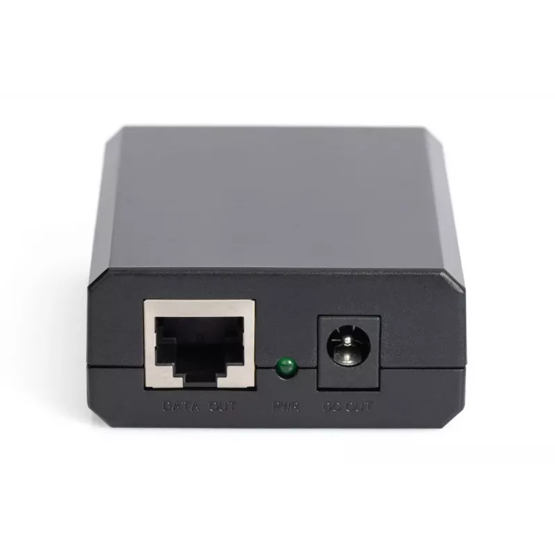DIGITUS Gigabit PoE+ sadalītājs, 10/100/1000 Mbps, 24 W ieeja: 802.3at PoE, izeja: 5V/2A, 9V/2A, 12V/2A, plastmasas korpuss, melns