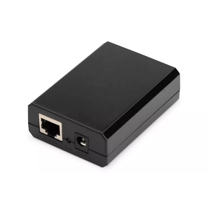 DIGITUS Gigabit PoE+ sadalītājs, 10/100/1000 Mbps, 24 W ieeja: 802.3at PoE, izeja: 5V/2A, 9V/2A, 12V/2A, plastmasas korpuss, melns
