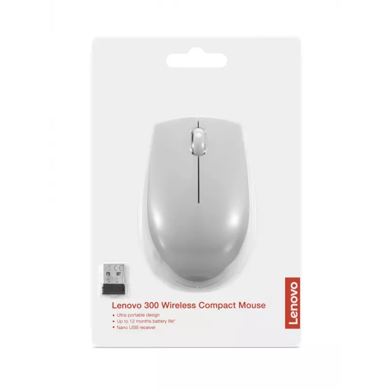 Bezvadu Lenovo Compact pele Arctic Grey — piemērota abām rokām, RF bezvadu, 1000 DPI, 3 pogas, ar baterijām