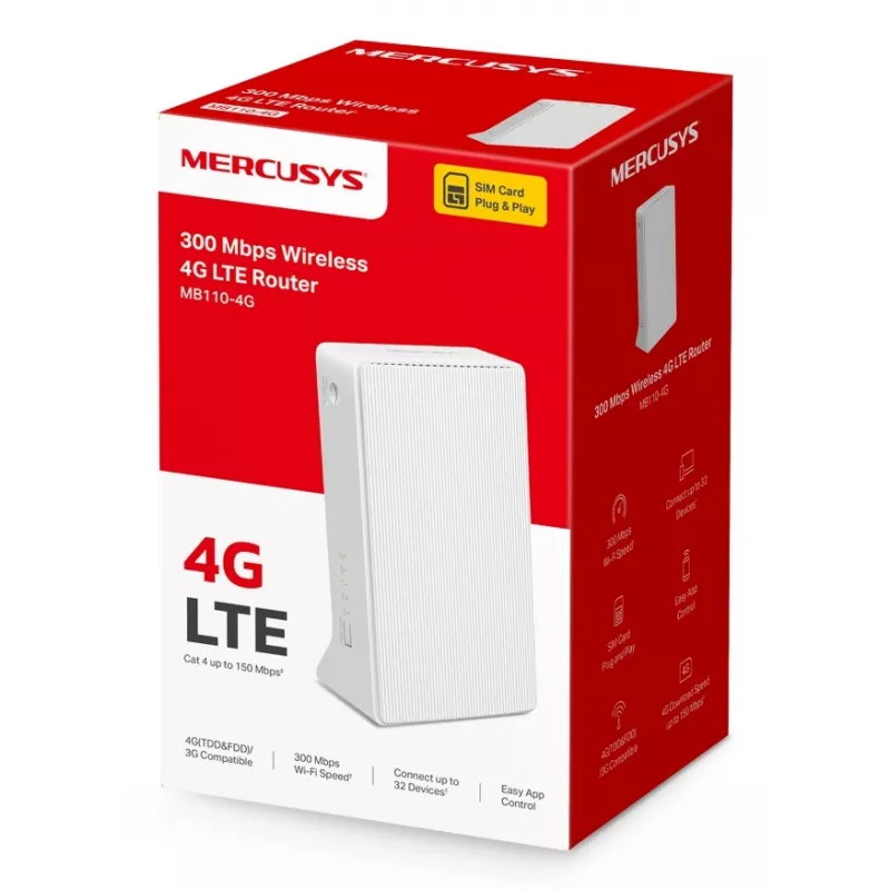 MERCUSYS Mb110-4g bezvadu maršrutētājs Ethernet vienas joslas (2,4 GHz) - balts