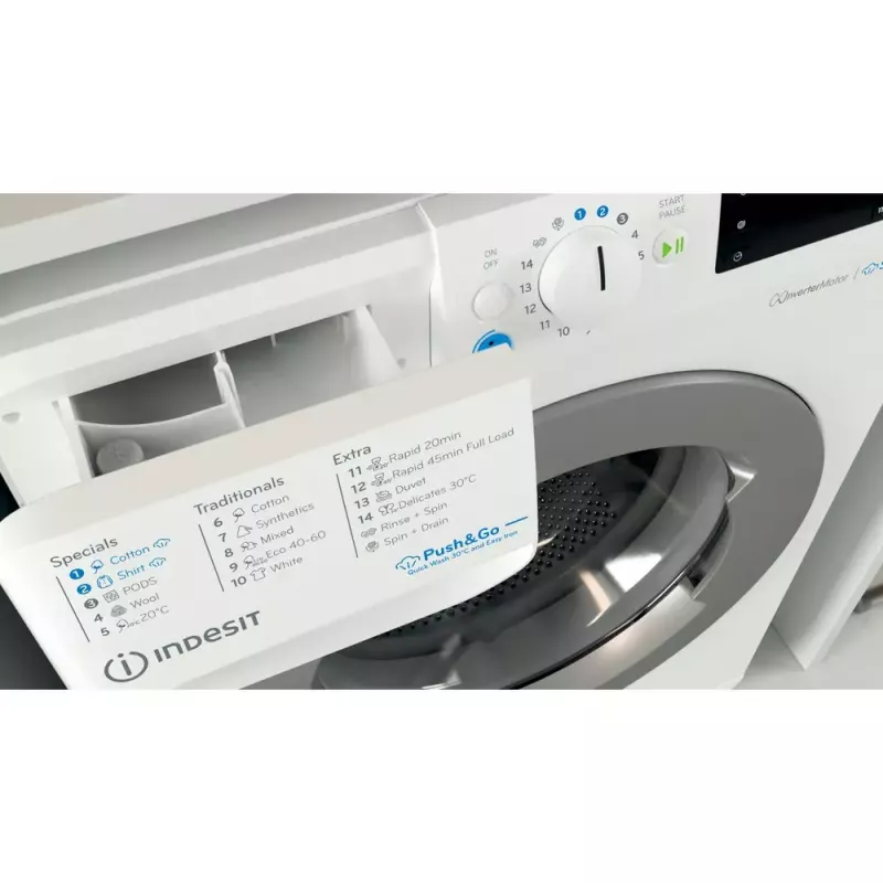 Priekšpus ielādējama veļas mašīna Indesit BWE 91496X WSV EE — 9 kg, 1400 apgr./min, A energoklase, balta