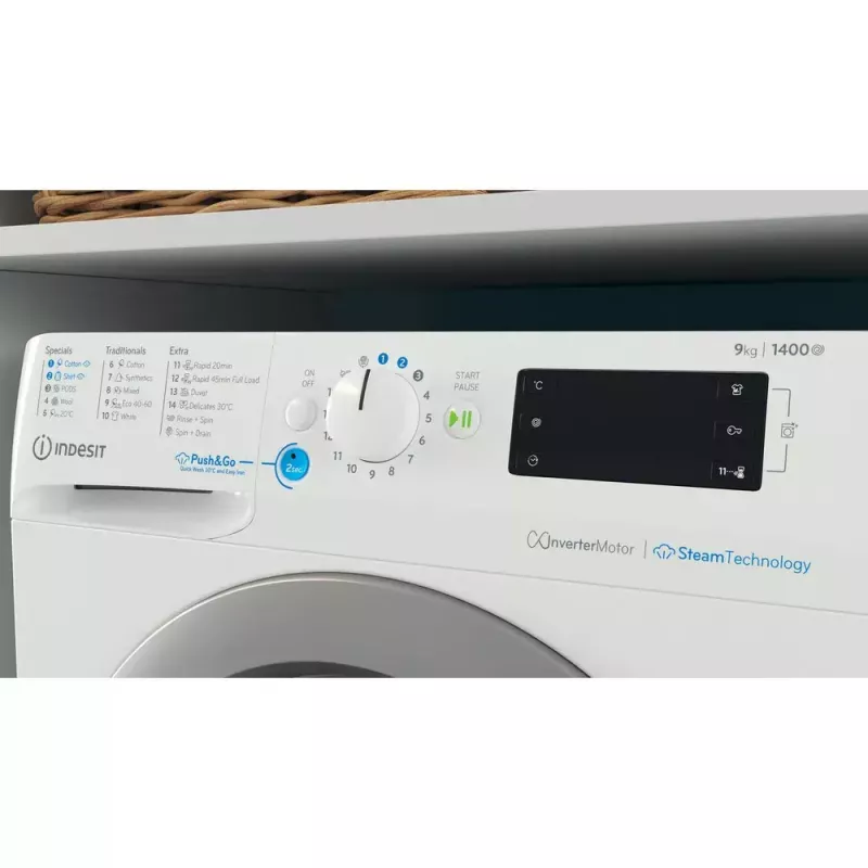 Priekšpus ielādējama veļas mašīna Indesit BWE 91496X WSV EE — 9 kg, 1400 apgr./min, A energoklase, balta