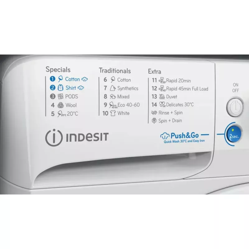 Priekšpus ielādējama veļas mašīna Indesit BWE 91496X WSV EE — 9 kg, 1400 apgr./min, A energoklase, balta