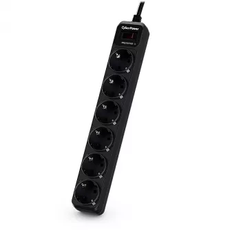 CyberPower B0620SC0-DE pārsprieguma aizsargs, melns, 6 maiņstrāvas kontaktligzdas, 200–250 V, 1,8 m