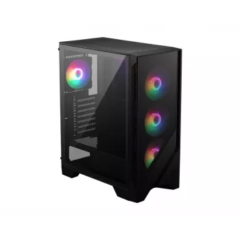 PC korpuss MSI MAG FORGE 120A AIRFLOW Midi Tower — Melns, rūdīts stikls, siets, 3×120mm priekšējie ventilatori, 2×120mm augšējie ventilatori, ATX atbalsts