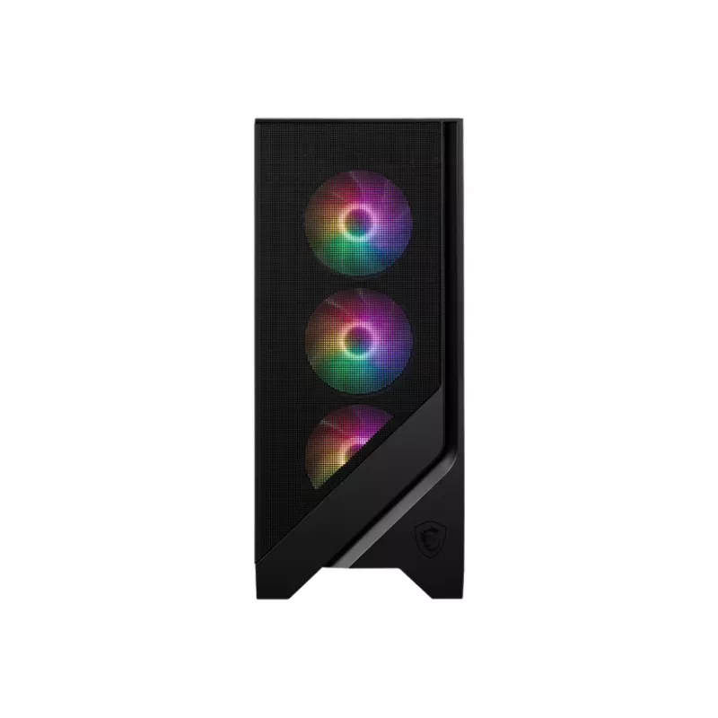 PC korpuss MSI MAG FORGE 120A AIRFLOW Midi Tower — Melns, rūdīts stikls, siets, 3×120mm priekšējie ventilatori, 2×120mm augšējie ventilatori, ATX atbalsts