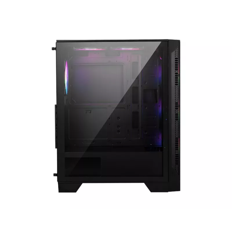 PC korpuss MSI MAG FORGE 120A AIRFLOW Midi Tower — Melns, rūdīts stikls, siets, 3×120mm priekšējie ventilatori, 2×120mm augšējie ventilatori, ATX atbalsts