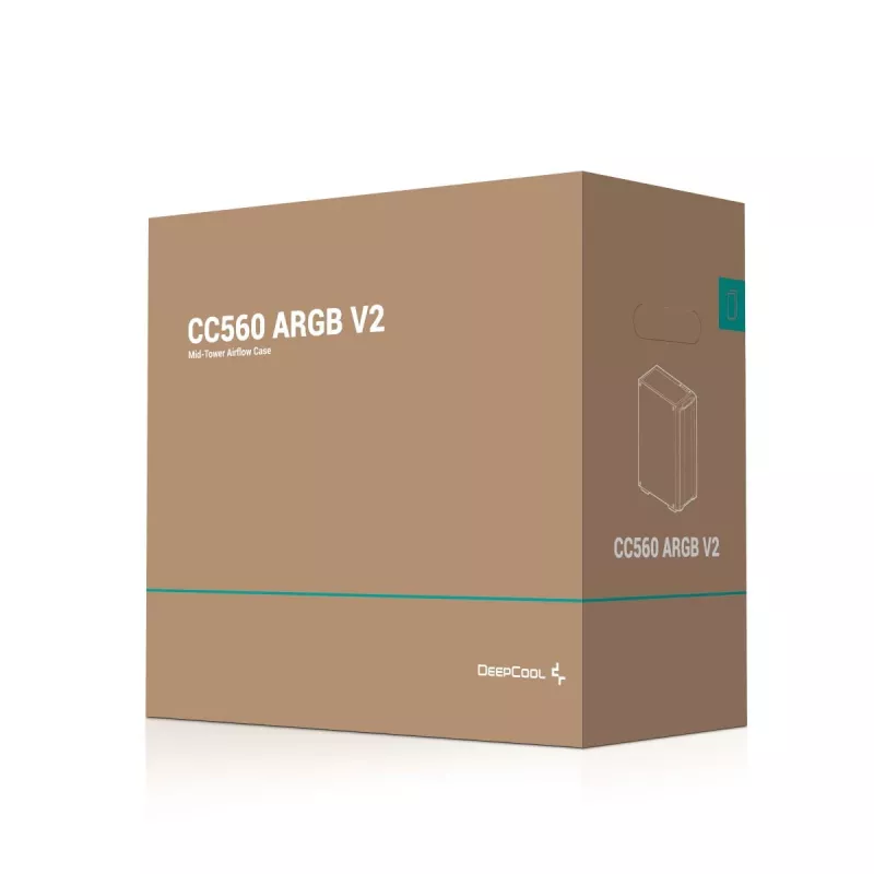 PC korpuss DeepCool CC560 ARGB V2 Midi Tower Melns — ATX/Micro‑ATX/Mini‑ITX, rūdīts stikls, aRGB, atbalsta līdz 370 mm GPU