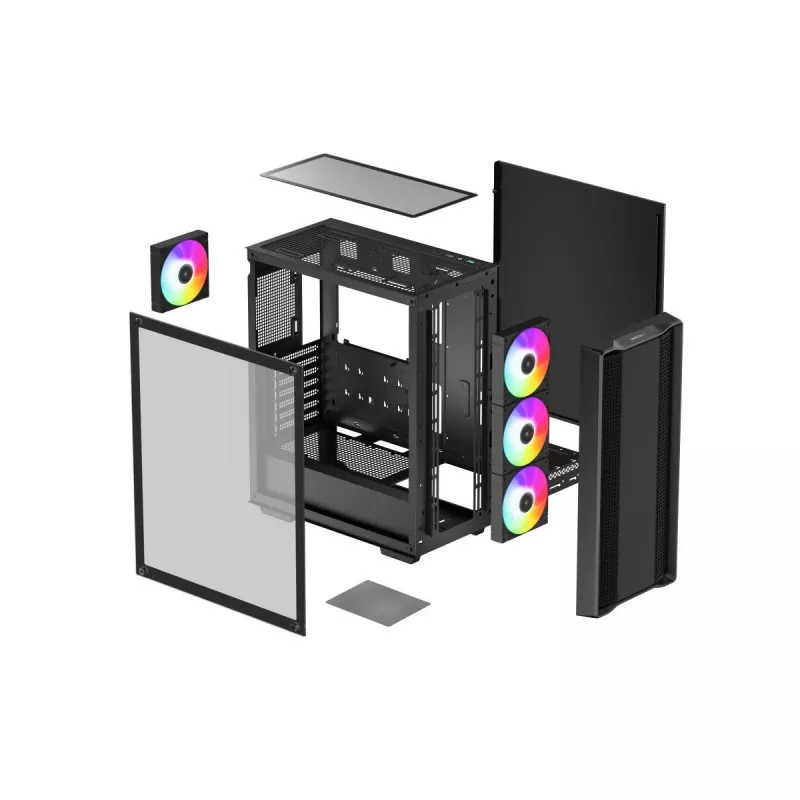 PC korpuss DeepCool CC560 ARGB V2 Midi Tower Melns — ATX/Micro‑ATX/Mini‑ITX, rūdīts stikls, aRGB, atbalsta līdz 370 mm GPU
