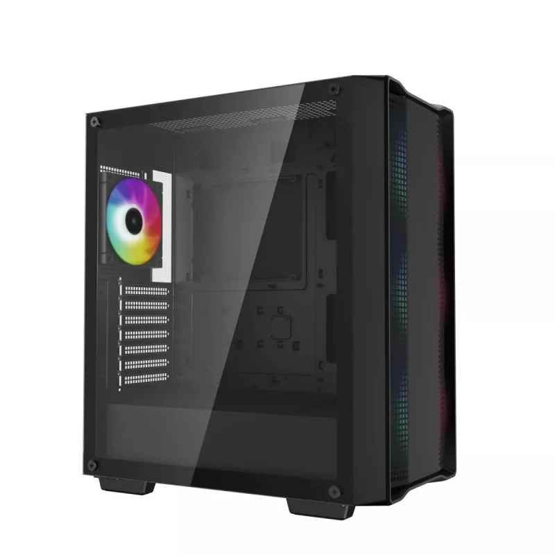 PC korpuss DeepCool CC560 ARGB V2 Midi Tower Melns — ATX/Micro‑ATX/Mini‑ITX, rūdīts stikls, aRGB, atbalsta līdz 370 mm GPU