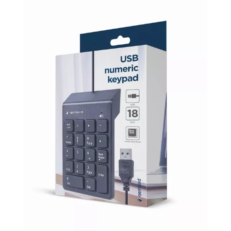 Cipartastatūra GEMBIRD KPD-U-03 USB 18 taustiņu šķērveida slēdzis, 1,45 m kabelis, melna
