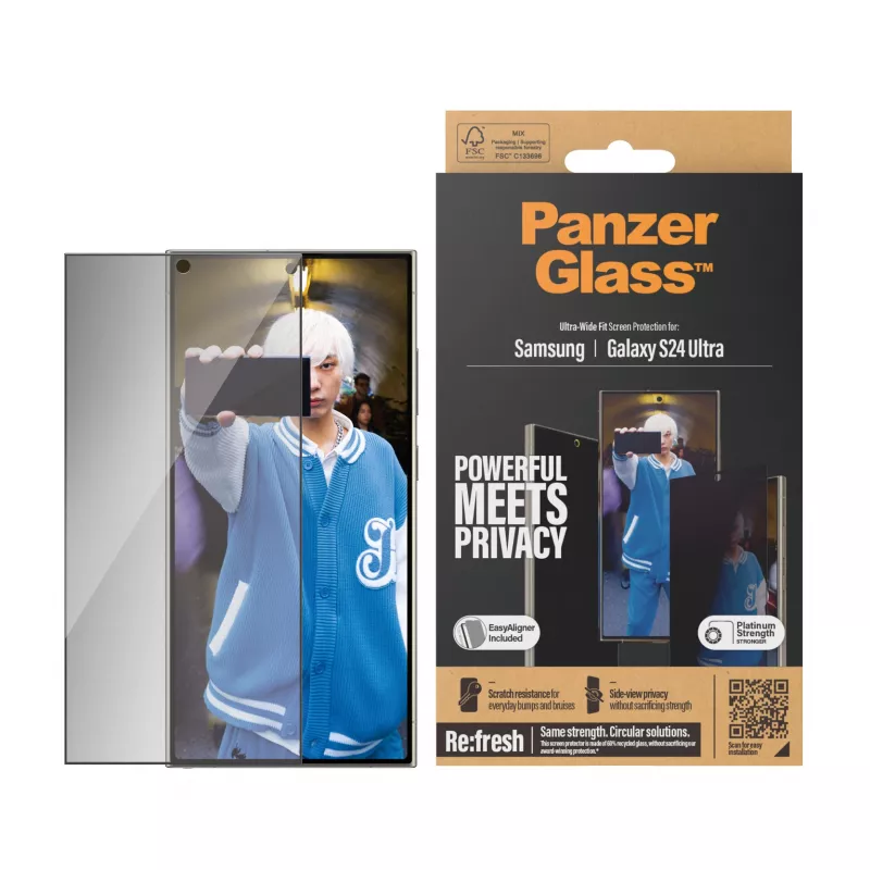 PanzerGlass® Privātuma ekrāna aizsargs Samsung Galaxy S24 Ultra | Īpaši platā pielāgošanās ar EasyAligner