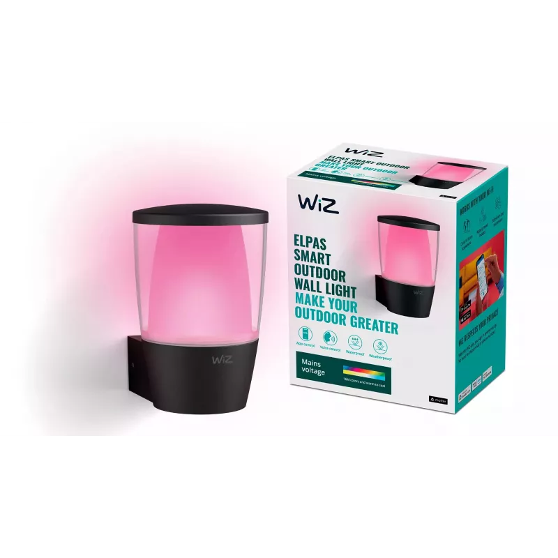 WiZ sienas gaismeklis ELPAS, viedais sienas gaismeklis, Wi-Fi/Bluetooth, melns, Wi-Fi 4 (802.11n), 802.11b, 802.11g, LED, metāls, plastmasa