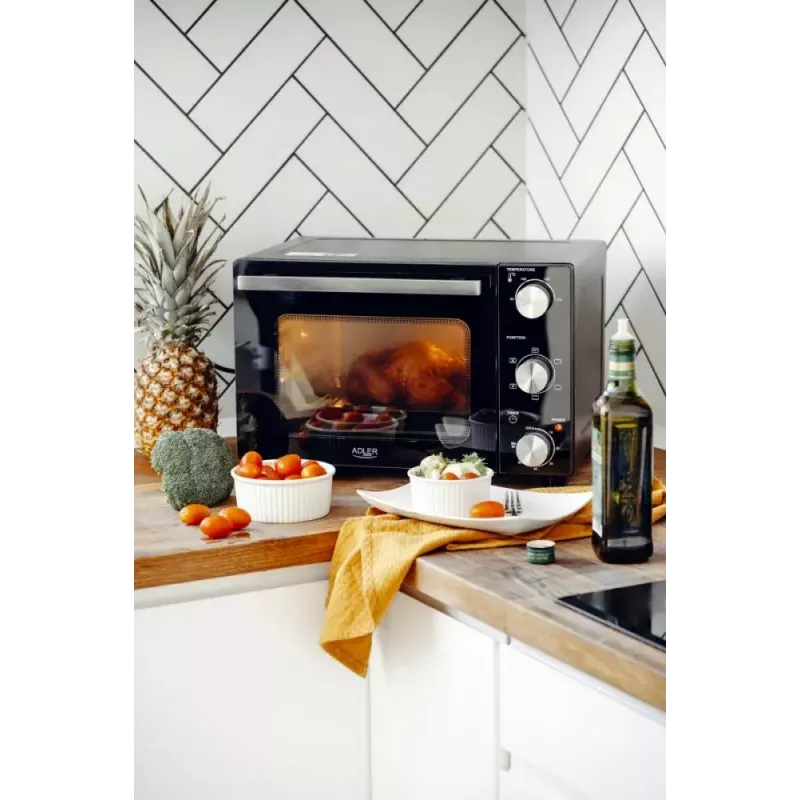 Electric countertop oven Adler AD 6024 — compact 22 L capacity, 1300 W, Melns