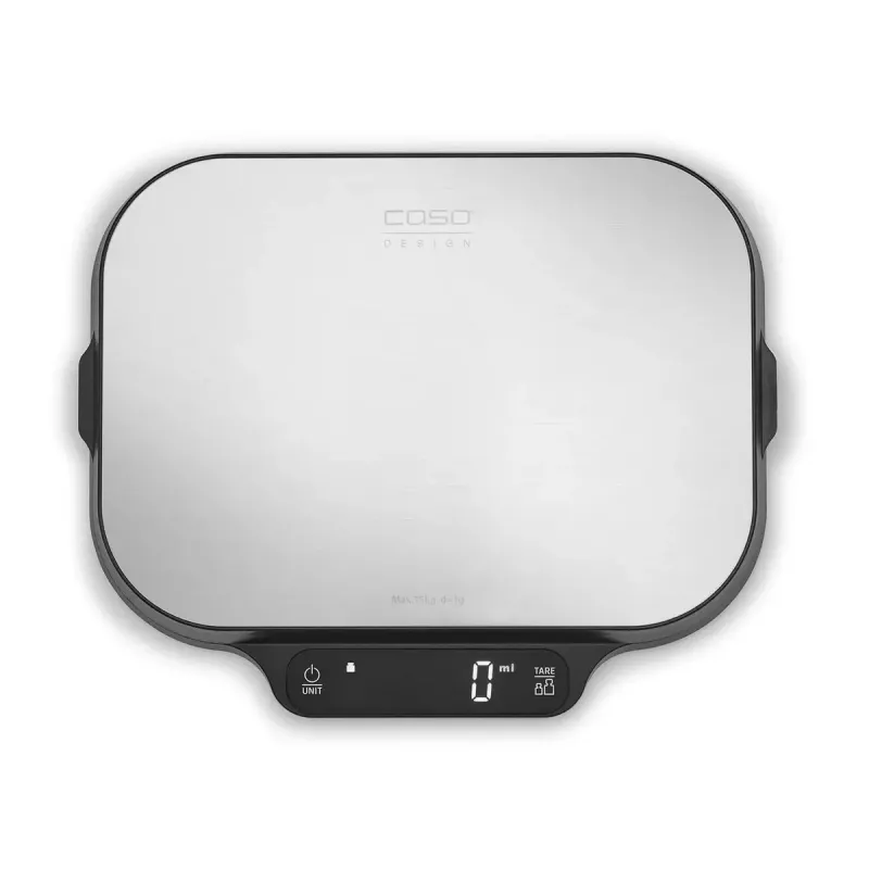 Virtuves svari Caso KitchenDuo 03291 — digitālie virtuves svari, nerūsējošais tērauds un melns, LED displejs, 5 kg ietilpība, taras funkcija