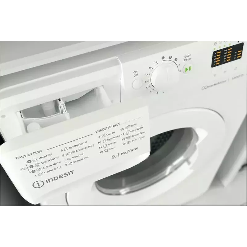 Priekšpusē ielādējama veļas mazgājamā mašīna INDESIT MTWSA 61294 W EE, 6 kg, invertora motors, energoklase C