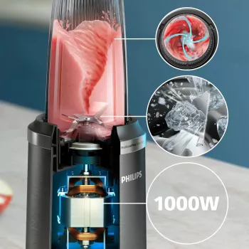 Galda blenderis Philips 5000 sērija HR2766/00 — 1000 W, 0,7 L bļoda, 0,3 L smalcinātājs, Melns/Nerūsējošais tērauds