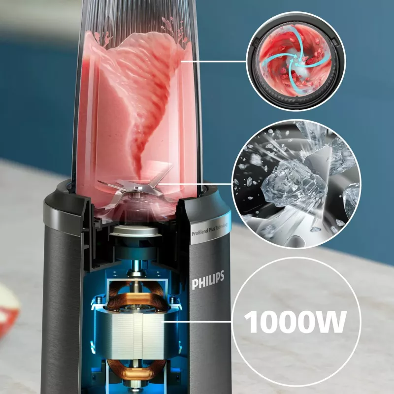 Galda blenderis Philips 5000 sērija HR2766/00 — 1000 W, 0,7 L bļoda, 0,3 L smalcinātājs, Melns/Nerūsējošais tērauds