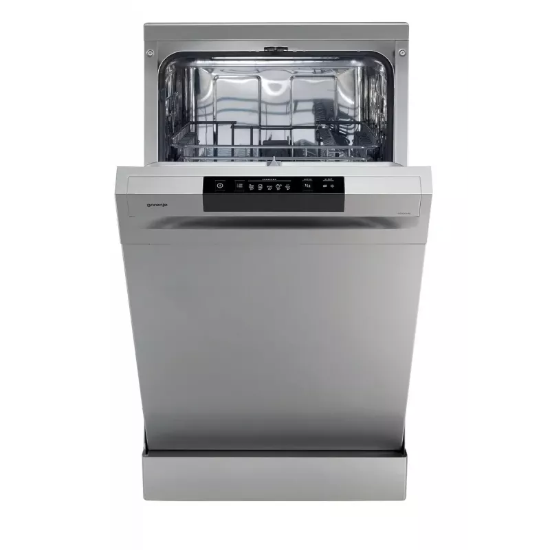 Brīvi stāvoša trauku mazgājamā mašīna Gorenje GS520E15S, šaurā 45 cm, 9 trauku komplekti, 47 dB, pelēka