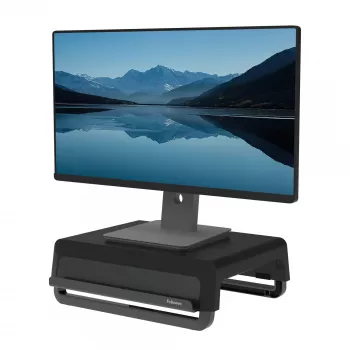 Fellowes datora monitora statīvs ar 3 augstuma regulējumiem - Breyta monitora paaugstinājums ar kabeļu pārvaldību - ergonomisks regulējams monitora statīvs datoriem - maks. svars 15 kg - melns