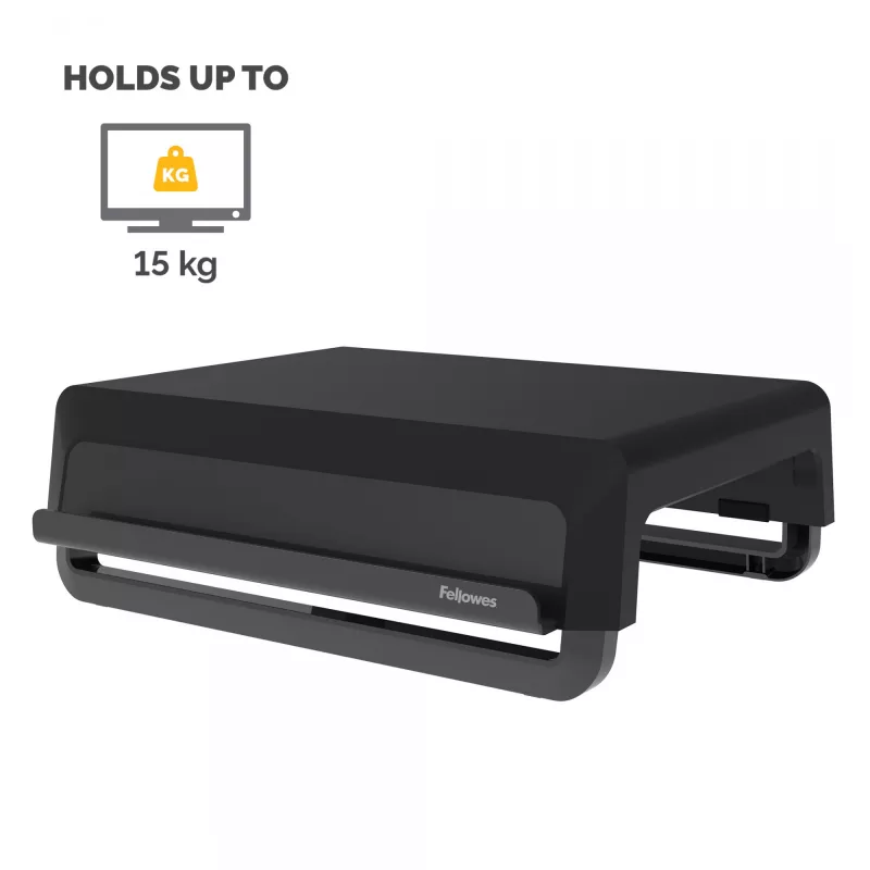Fellowes datora monitora statīvs ar 3 augstuma regulējumiem - Breyta monitora paaugstinājums ar kabeļu pārvaldību - ergonomisks regulējams monitora statīvs datoriem - maks. svars 15 kg - melns