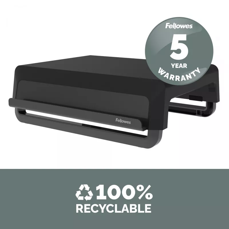 Fellowes datora monitora statīvs ar 3 augstuma regulējumiem - Breyta monitora paaugstinājums ar kabeļu pārvaldību - ergonomisks regulējams monitora statīvs datoriem - maks. svars 15 kg - melns