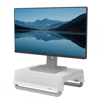 Fellowes datora monitora statīvs ar 3 augstuma regulēšanas iespējām - Breyta monitora pacēlājs ar kabeļu pārvaldību - ergonomisks regulējams monitora statīvs datoriem - maks. svars 15 kg - balts
