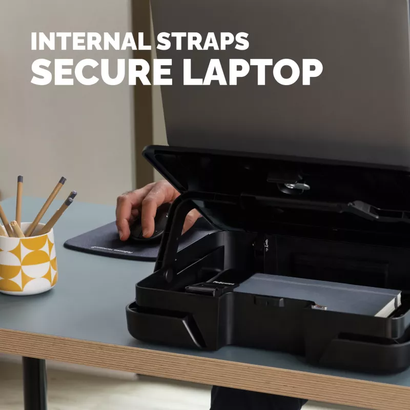Fellowes klēpjdatora pārnēsājamā soma ar iebūvētu klēpjdatora statīvu - Breyta bloķējamā klēpjdatora pārnēsājamā soma hibrīddarbam un klēpjdatoriem līdz 14 collām/4 kg - melna