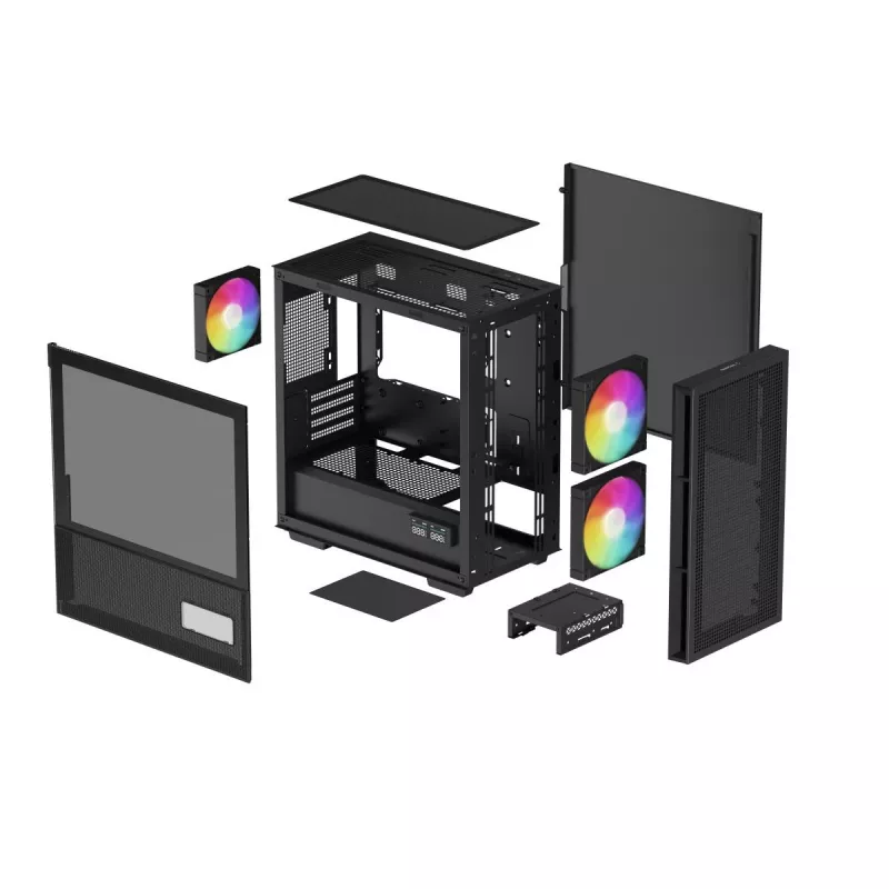 PC korpuss DeepCool CH360 DIGITAL Micro Tower, rūdīts stikls, microATX/Mini-ITX, priekšā 2x140mm, iebūvēts displejs, USB-C