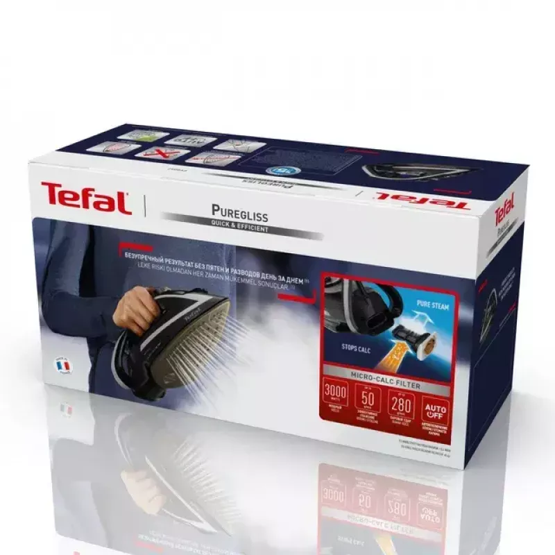 Tefal Puregliss FV8062E0 gludeklis Dry & Steam gludeklis Durilium AirGlide Autoclean zole 3000 W Melns, Pelēks