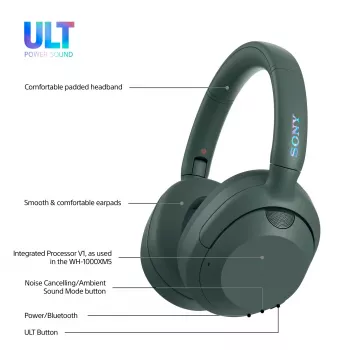 Sony ULT WEAR - Bezvadu Bluetooth austiņas ar ULT POWER SOUND, dziļāko basu, trokšņu slāpēšanu, skaidru zvanu kvalitāti, līdz 30 stundu akumulatora darbības laiku, iOS un Android